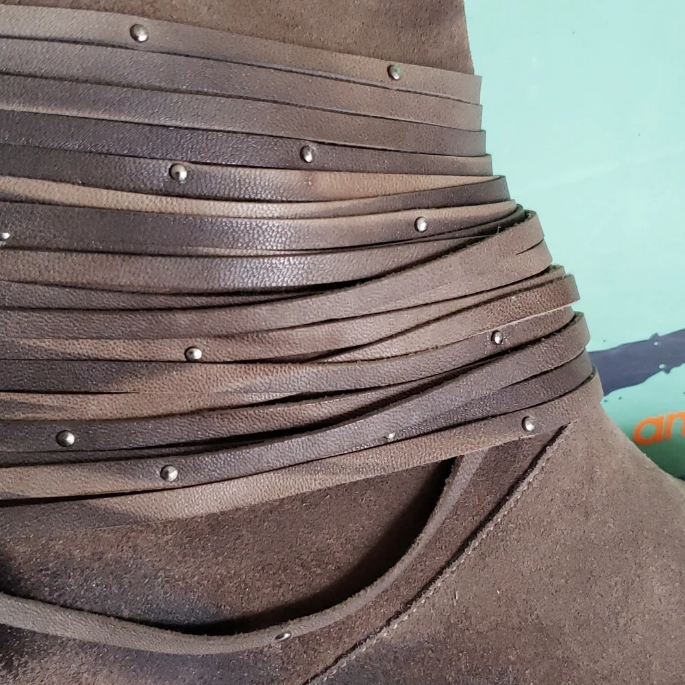 Antelope New BOOTS Suede Leather Stud Fringe Back Zip Ankle NWT Womens 9.5-10 - Picture 9 of 17